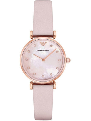 Emporio Armani Kappa Mother Of Pearl White Dial Pink Leather Strap Watch For Women - AR11130 Authentic Buy Shop Now
