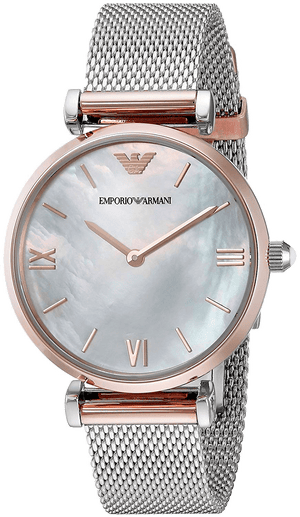 Emporio Armani Retro Mother of Pearl Dial Silver Mesh Bracelet Watch For Women - AR2067 Authentic Buy Shop Now