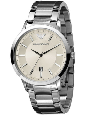 Emporio Armani Classic Quartz White Dial Silver Steel Strap Watch For Men - AR2431 Authentic Buy Shop Now
