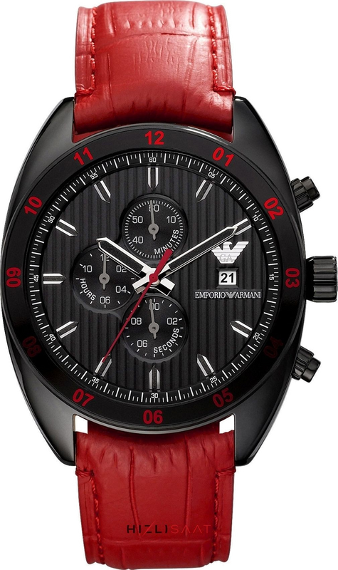 Emporio Armani Sportivo Chronograph Black Dial Red Leather Strap Watch For Men - AR5918 Authentic Buy Shop Now