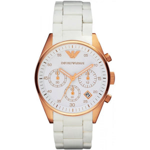Emporio Armani Sportivo Silver Dial White Silicone Strap Watch For Women - AR5920 Authentic Buy Shop Now