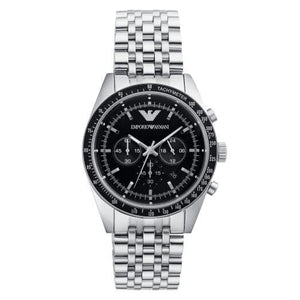 Emporio Armani Tazio Chronograph Black Dial Silver Steel Strap Watch For Men - AR5988 Authentic Buy Shop Now