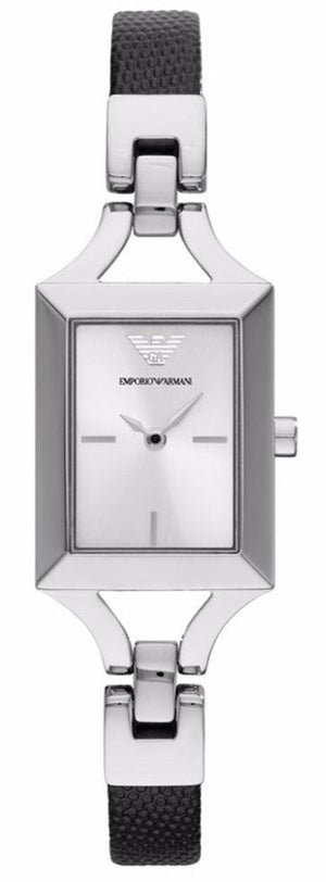 Emporio Armani Chiara Analog Silver Dial Black Leather Strap Watch For Women - AR7372 Authentic Buy Shop Now