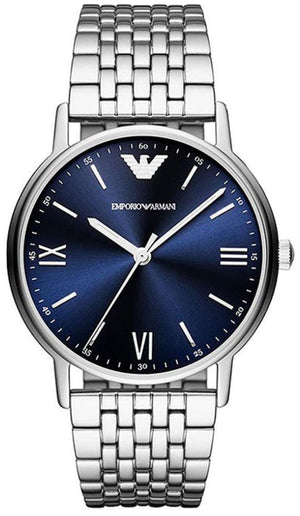Emporio Armani Kappa Quartz Blue Dial Silver Steel Strap Watch For Men - AR80010 Authentic Buy Shop Now