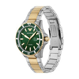 Emporio Armani Diver Chronograph Green Dial Two Tone Steel Strap Watch For Men - AR80063 Authentic Buy Shop Now