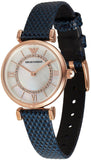 Emporio Armani Gianni T-Bar Analog Mother of Pearl Dial Blue Leather Strap Watch For Women - AR11468 Authentic Buy Shop Now