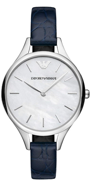 Emporio Armani Aurora Quartz Mother Of Pearl White Dial Blue Leather Strap Watch For Women - AR11090 Authentic Buy Shop Now