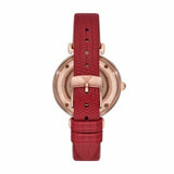Emporio Armani Gianni T-Bar Mother of Pearl White Dial Red Leather Strap Watch For Women - AR60048 Authentic Buy Shop Now