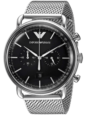 Emporio Armani Chronograph Black Dial Silver Mesh Bracelet Watch For Men - AR11104 Authentic Buy Shop Now