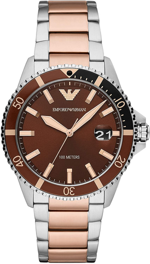 Emporio Armani Diver Quartz Brown Dial Two Tone Steel Strap Watch For Men - AR11340 Authentic Buy Shop Now