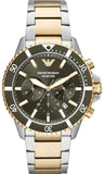 Emporio Armani Diver Chronograph Green Dial Two Tone Steel Strap Watch For Men - AR11361 Authentic Buy Shop Now