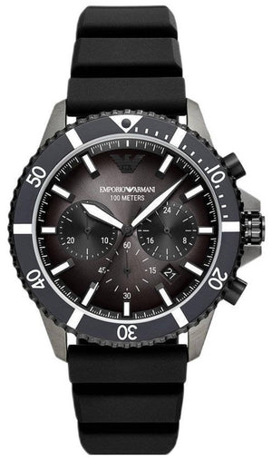 Emporio Armani Diver Chronograph Black Dial Black Silicon Strap Watch For Men - AR11515 Authentic Buy Shop Now