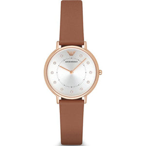 Emporio Armani Classic Analog Silver Dial Brown Leather Strap Watch For Women - AR8040 Authentic Buy Shop Now
