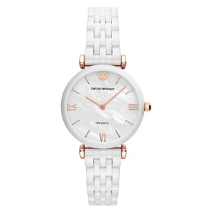 Emporio Armani Ceramica Mother of Pearl Dial White Ceramic Strap Watch For Women - AR1486 Authentic Buy Shop Now