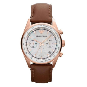 Emporio Armani Sportivo Chronograph White Dial Brown Leather Strap Watch For Men - AR5996 Authentic Buy Shop Now