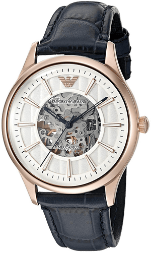 Emporio Armani Meccanico Automatic White Dial Blue Leather Strap Watch For Men - AR1947 Authentic Buy Shop Now