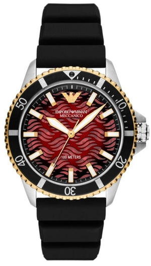 Emporio Armani Meccanico Automatic Red Dial Black Silicon Strap Watch For Men - AR60070 Authentic Buy Shop Now