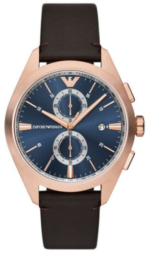 Emporio Armani Claudio Chronograph Blue Dial Brown Leather Strap Watch For Men - AR11554 Authentic Buy Shop Now
