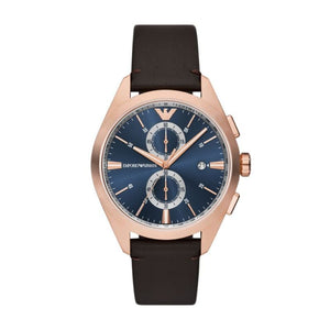 Emporio Armani Claudio Chronograph Blue Dial Brown Leather Strap Watch For Men - AR11554 Authentic Buy Shop Now