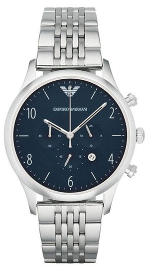 Emporio Armani Chronograph Blue Dial Silver Steel Strap Watch For Men - AR1942 Authentic Buy Shop Now