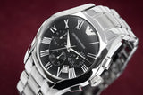 Emporio Armani Valente Chronograph Black Dial Silver Stainless Steel Watch For Men - AR0673 Authentic Buy Shop Now