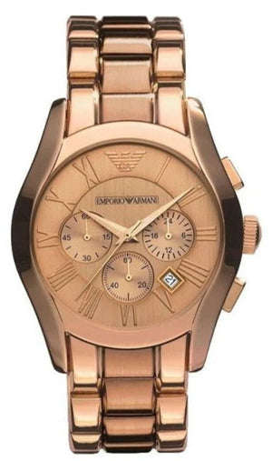 Emporio Armani Valente Chronograph Rose Gold Dial Rose Gold Steel Strap Watch For Men - AR0365 Authentic Buy Shop Now
