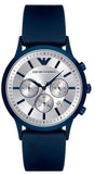 Emporio Armani Renato Chronograph Silver Dial Blue Silicone Strap Watch For Men - AR11026 Authentic Buy Shop Now