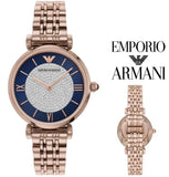 Emporio Armani Gianni T-Bar Quartz Crystals Black Dial Gold Steel Strap Watch For Women - AR11423 Authentic Buy Shop Now