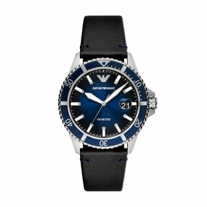 Emporio Armani Diver Three-Hand Quartz Blue Dial Blue Leather Strap Watch For Men - AR11516 Authentic Buy Shop Now