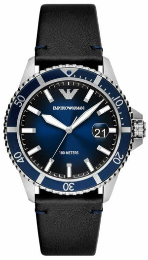 Emporio Armani Diver Three-Hand Quartz Blue Dial Blue Leather Strap Watch For Men - AR11516 Authentic Buy Shop Now