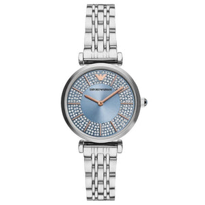 Emporio Armani Gianni T-Bar Quartz Blue Dial Silver Steel Strap Watch For Women - AR11594 Authentic Buy Shop Now