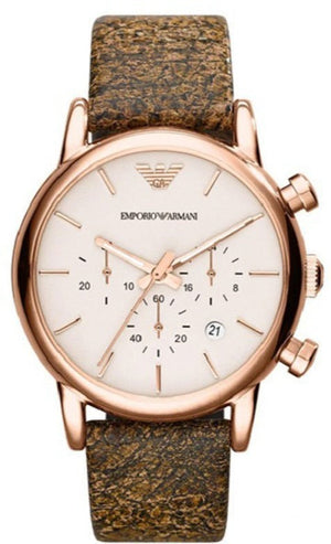 Emporio Armani Classic Chronograph White Dial Brown Leather Strap Watch For Men - AR1809 Authentic Buy Shop Now