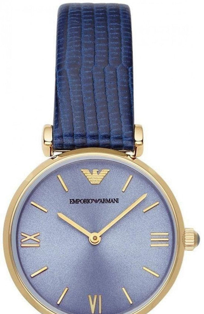 Emporio Armani Gianni T Bar Blue Dial Blue Leather Strap Watch For Women - AR1875 Authentic Buy Shop Now