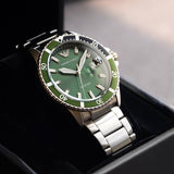 Emporio Armani Three Hand Green Dial Silver Steel Strap Watch For Men - AR11338 Authentic Buy Shop Now