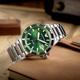 Emporio Armani Three Hand Green Dial Silver Steel Strap Watch For Men - AR11338 Authentic Buy Shop Now