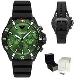 Emporio Armani Diver Chronograph Quartz Green Dial Black Silicon Strap Watch For Men - AR11463 Authentic Buy Shop Now