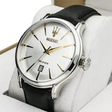 Maserati Epoca White Dial Black Leather Strap Watch For Men - R8851118002 Authentic Buy Shop Now