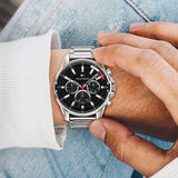 Tommy Hilfiger Mason Multifunction Black Dial Silver Steel Strap Watch For Men - 1791936 Authentic Buy Shop Now