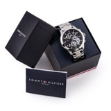 Tommy Hilfiger Henry Chronograph Black Dial Silver Steel Strap Watch For Men - 1710477 Authentic Buy Shop Now