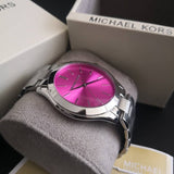 Michael Kors Slim Runway Quartz Pink Dial Silver Steel Strap Watch For Women - MK3291 Authentic Buy Shop Now