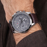 Tommy Hilfiger Decker Grey Dial Brown Leather Strap Watch for Men - 1791562 Authentic Buy Shop Now