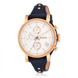 Fossil Original Boyfriend Chronograph White Dial Navy Blue Leather Strap Watch for Women - ES3838 Authentic Buy Shop Now