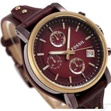 Fossil Original Boyfriend Sport Chronograph Maroon Dial Maroon Leather Strap Watch for Women - ES4114 Authentic Buy Shop Now