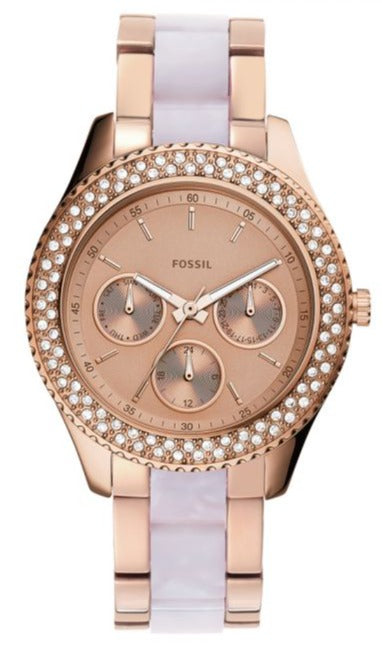 Fossil Stella Multifunction Rose Gold Dial Two Tone Steel Strap Watch for Women - ES4755 Authentic Buy Shop Now