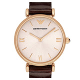 Emporio Armani Classic Quartz Pink Dial Brown Leather Strap Watch For Women - AR1911 Authentic Buy Shop Now