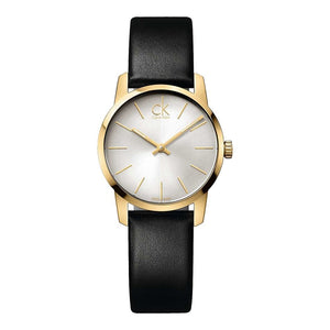 Calvin Klein City Silver Dial Black Leather Strap Watch For Women - K2G23520 Authentic Buy Shop Now