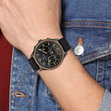 Tommy Hilfiger Asher Chronograph Black Dial Black Leather Strap Watch For Men - 1791854 Authentic Buy Shop Now