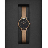 Daniel Wellington Petite Pressed Melrose Black Dial Rose Gold Mesh Strap Watch For Women - DW00100440 Authentic Buy Shop Now