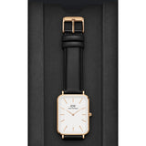 Daniel Wellington Quadro White Dial Black Leather Strap Watch For Women - DW00100450 Authentic Buy Shop Now