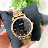 Coach Delancey Black Dial Gold Steel Strap Watch for Women - 14502813 Authentic Buy Shop Now